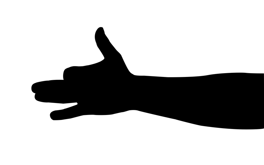 black silhouette of a hand on a white background
